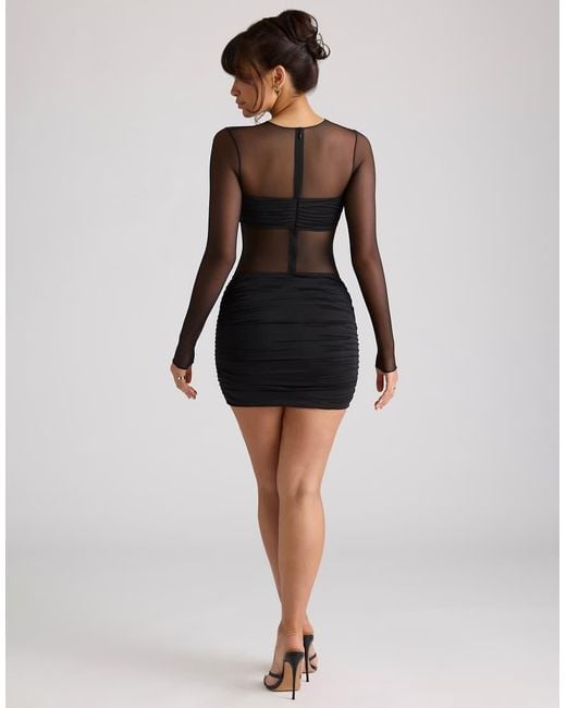 Oh Polly Black Sheer Long Sleeve Panelled Mini Dress