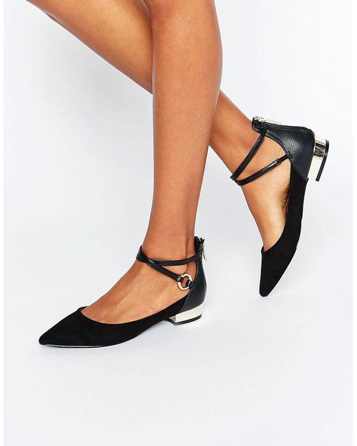 ALDO Black Biacci Ankle Strap Plated Heel Flat Shoes