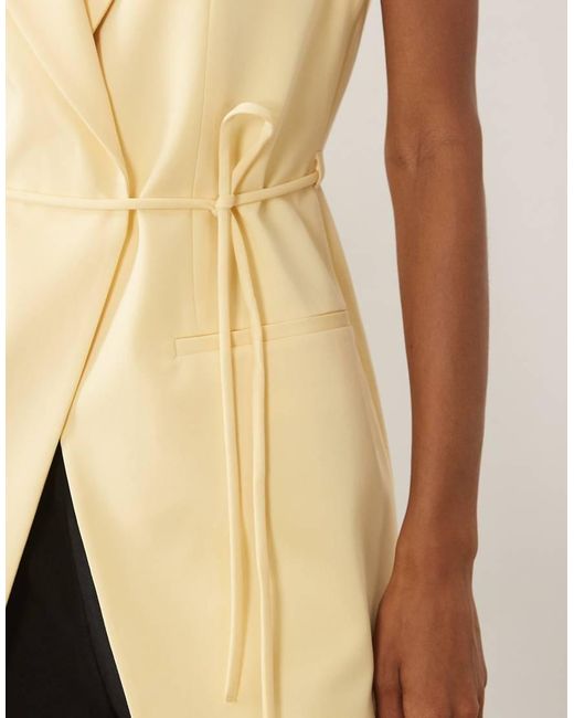 ASOS Natural Longline Tailored Waist Coat With Tie Belt