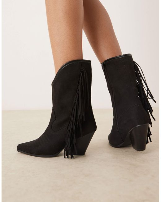 Glamorous Black Fringe Western Knee Boots