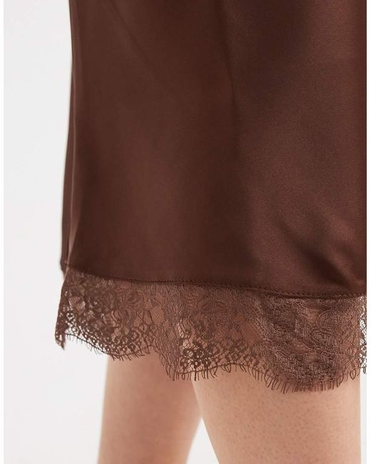 New Look Natural Mid Length Lace Trim Satin Skirt