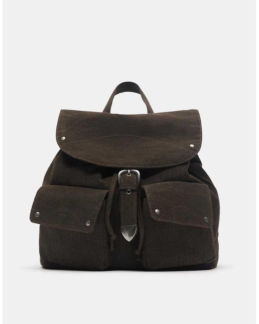 Pull&Bear Black Buckle Pocket Backpack