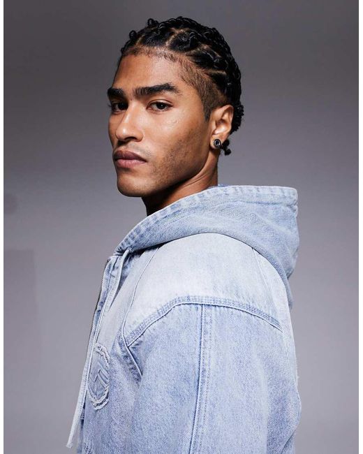 Faded Store Blue Denim Padded Hooded Jacket for men