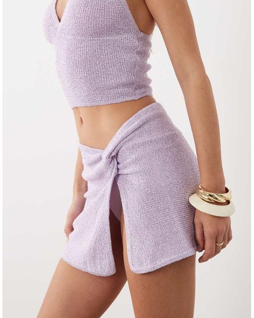 Kulani Kinis Purple Lilac Glimmer Knit Wrap Mini Skirt
