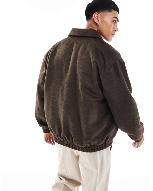 Blouson harrington oversize imitation laine ASOS pour homme en coloris Black