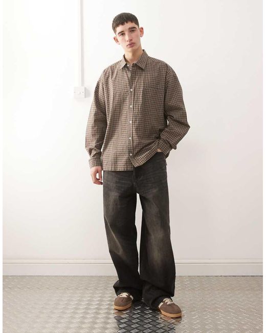 Collusion Brown Long Sleeve Oversized Skate Shirt for men