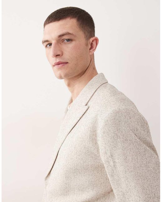 ASOS Natural Double Breasted Boxy Cropped Suit Jacket for men