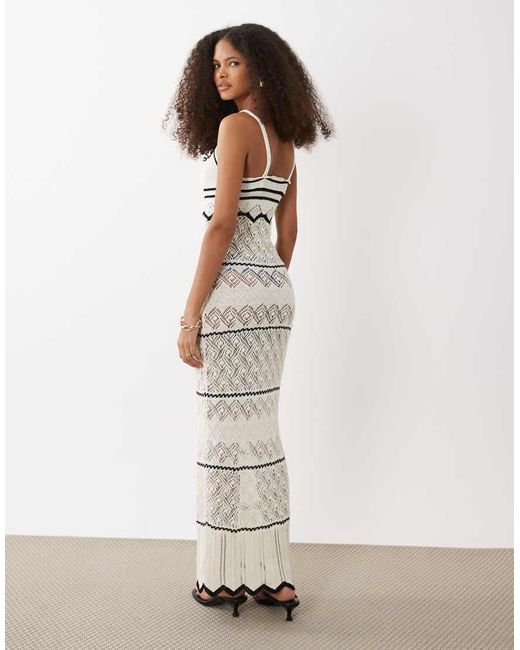 River Island Natural Striped Knitted Midi Dress