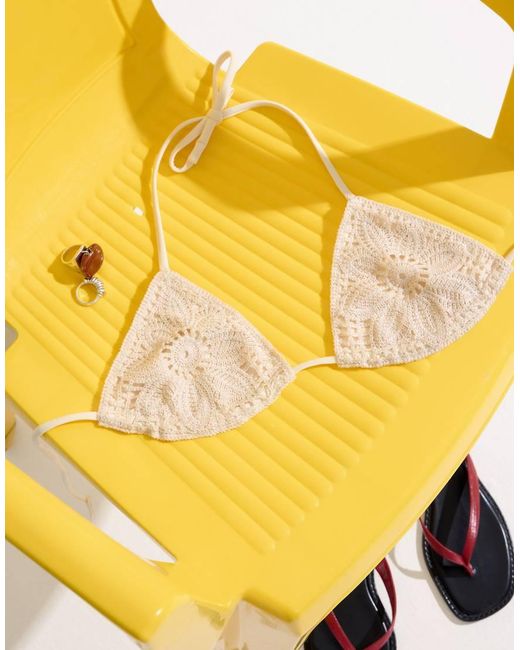 Calzedonia Natural Triangle Bikini Top Floral Crochet