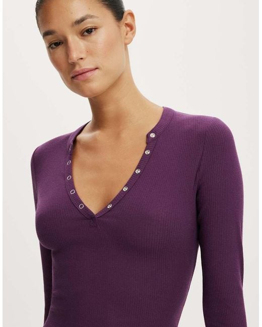 Cotton On Purple Ryan Henley Long Sleeve