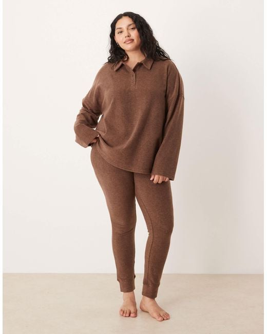 ASOS Brown Asos Design Curve Mix & Match Lightweight Fleece Collared Sweater