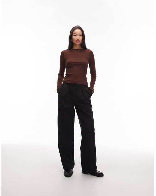 & Other Stories Purple Pure Merino Wool Ribbed Knitted Top With Flare Sleeves
