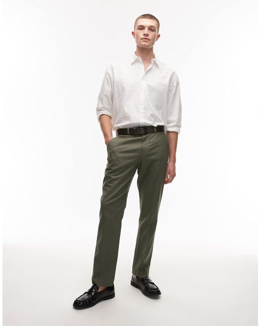 Topman – gerade geschnittene anzughose aus leinenmix in White für Herren