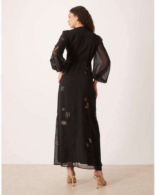 Hope & Ivy Black Embellished Wrap Maxi Dress