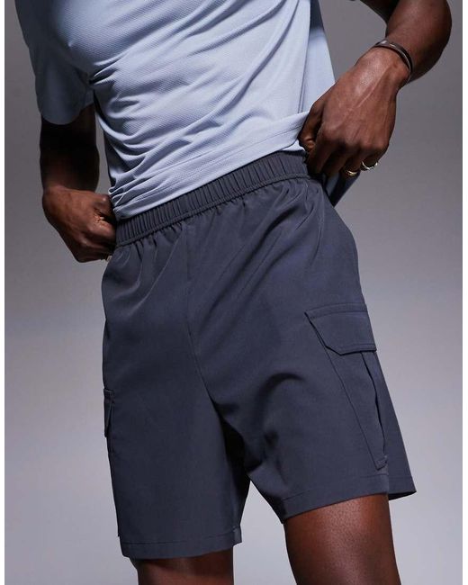 4505 Blue Icon 7 Inch Quick Dry Training Cargo Shorts With Zip Pockets for men