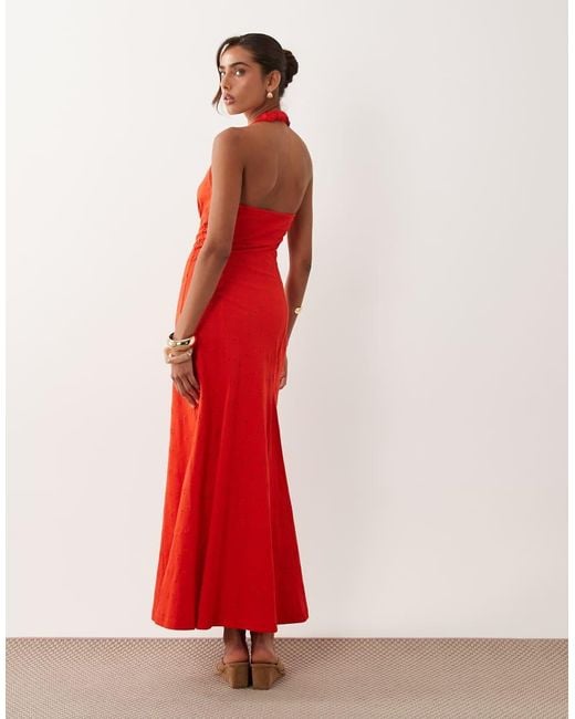 ASOS Red Broderie Halter Midi Dress