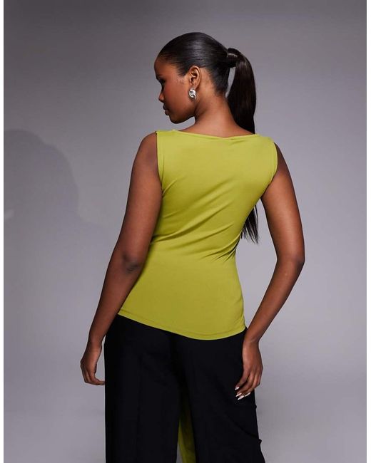 ASOS Green Polyamide Longline Tie Front Sleeveless Top