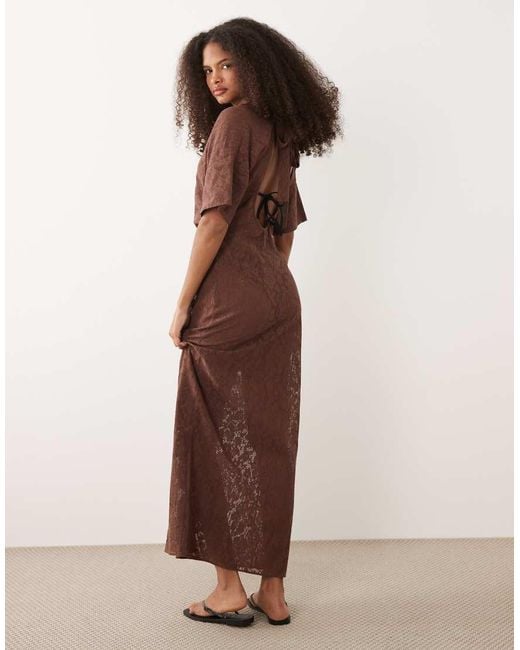 Pretty Lavish Brown Suvi Crochet T-Shirt Maxi Dress