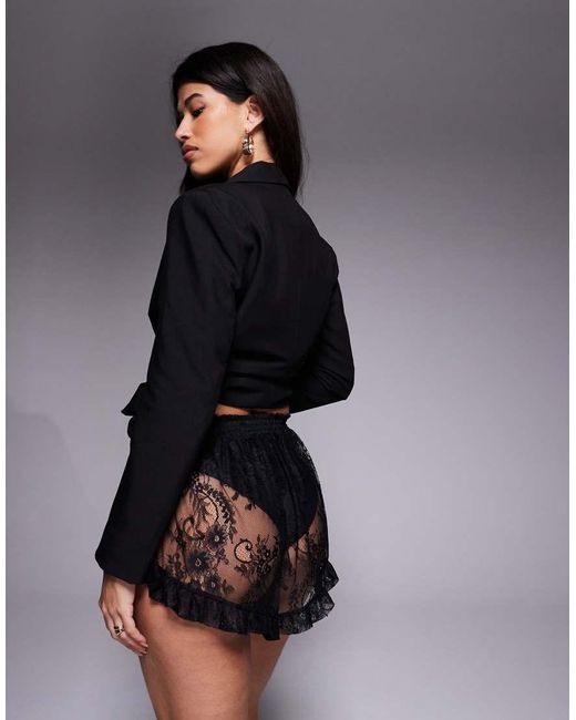 AFRM Blue Dane High Waisted Lace Frill Hotpants