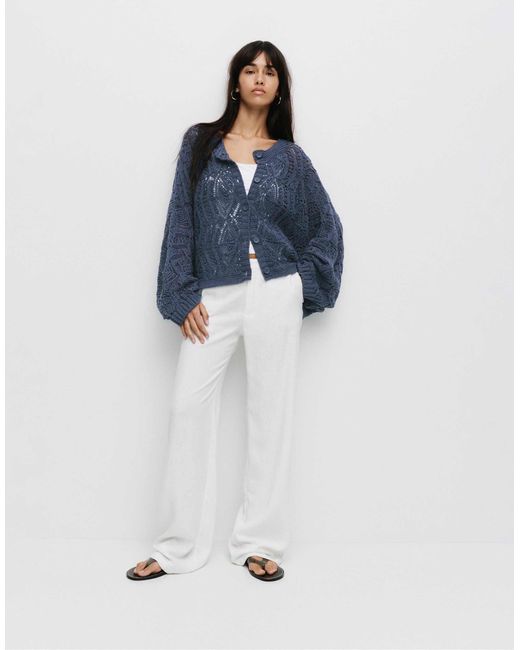 Pull&Bear Blue – strickjacke aus offenmaschigem material