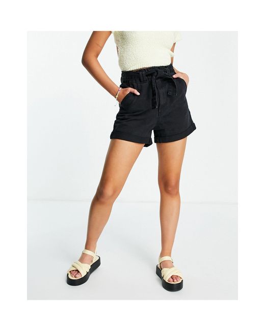 Stradivarius Paperbag Denim Short in 
