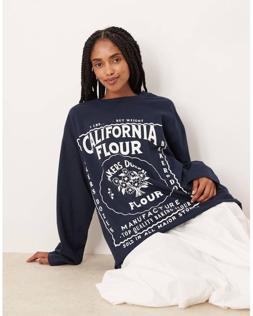 ASOS Blue Long Sleeve Skater Tee With California Graphic