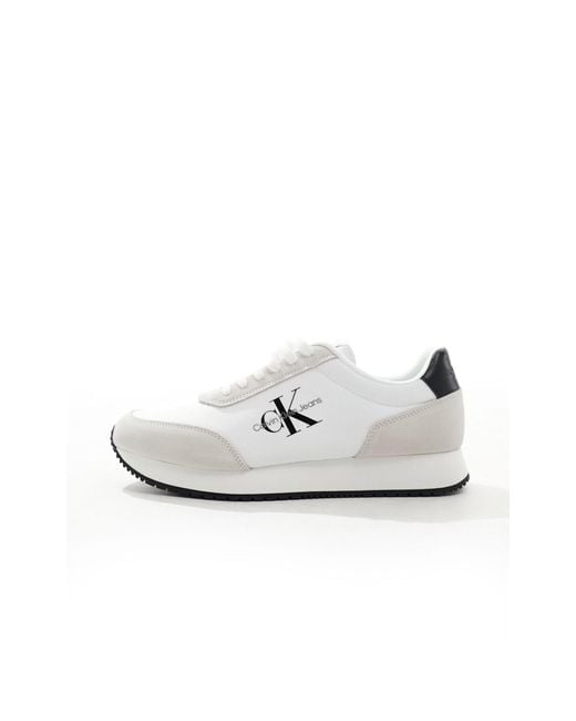Calvin Klein White Retro Runner Low Lace Up Sneakers for men