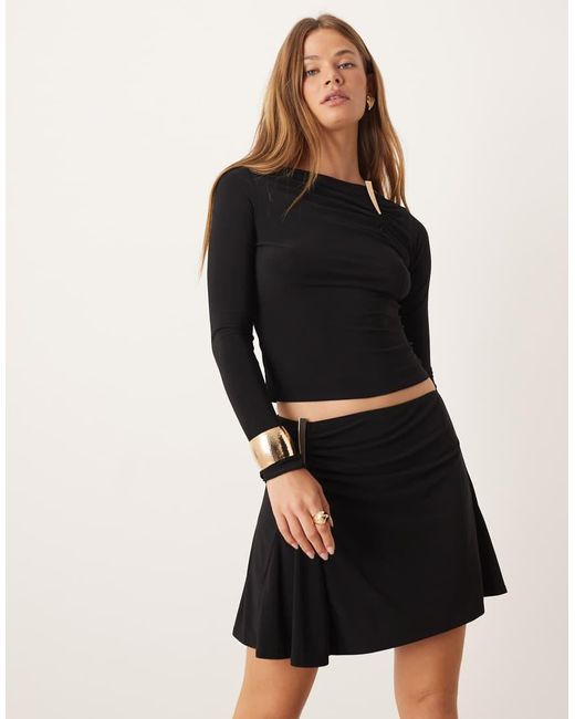 Minifalda Negra Ceñida Con Detalle De Ribete Fruncido De (Parte De Un Conjunto) ASOS de color Natural