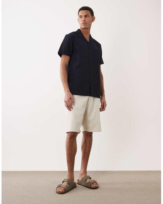 Brave Soul Blue Short Sleeve Textured Shirt With Revere Collar for men