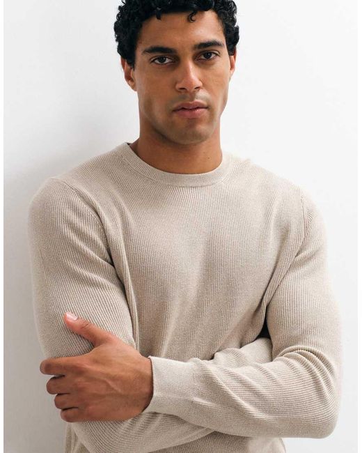 Mango Gray Round Neck Knitted Jumper for men