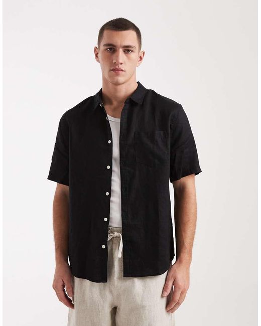 Cotton On Black Relaxed Linen Shirt for men