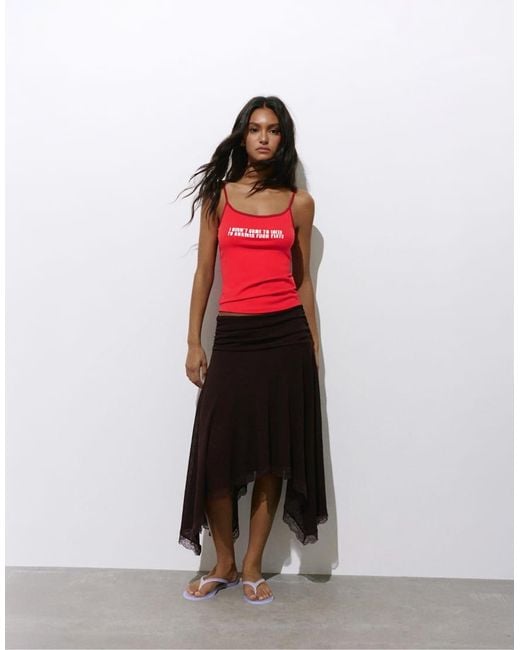 Pull&Bear Red Strappy Top With Text