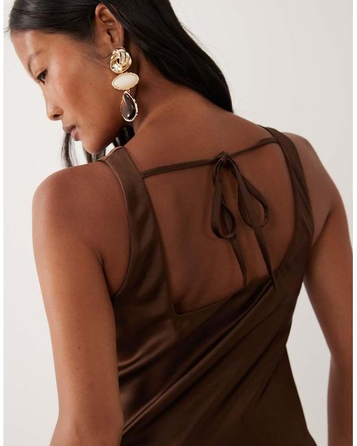 New Look Brown Satin Cowl Neck Top