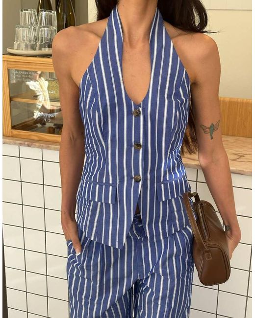 Labelrail Gray X Barbara Ines Stripe Waistcoat Top
