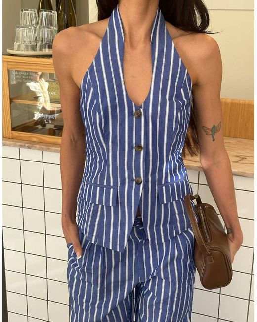Labelrail Gray X Barbara Ines Stripe Waistcoat Top