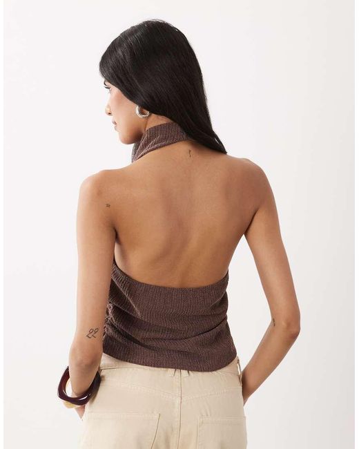 Miss Selfridge Brown Crinkle Halterneck Top Co-ord