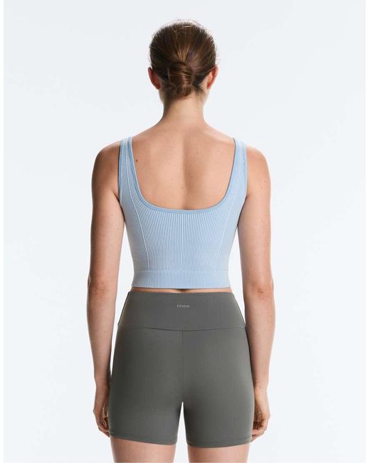 Oysho Blue Seamless Square Neck Tank Top
