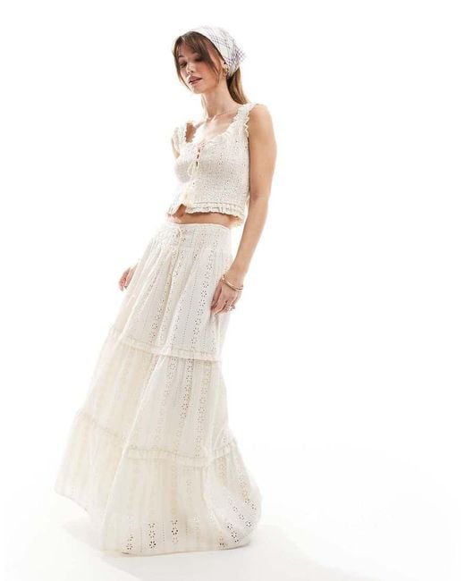 The Frolic White Exclusive Broderie Shirred Waist Tiered Maxi Skirt Co-ord