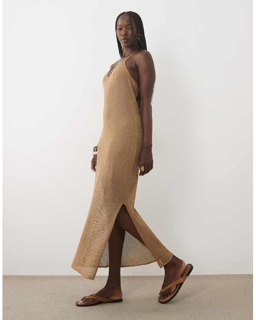Mango Natural Teen Crochet Halterneck Maxi Dress