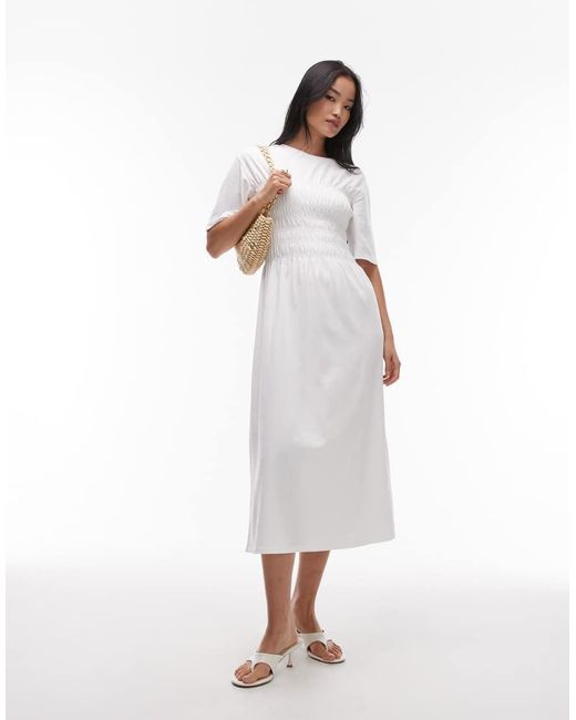 & Other Stories White Jersey Midaxi Dress With Ruche Corset Detail
