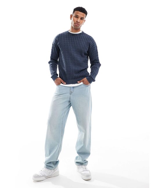 Pull décontracté en maille torsadée ASOS pour homme en coloris Blue