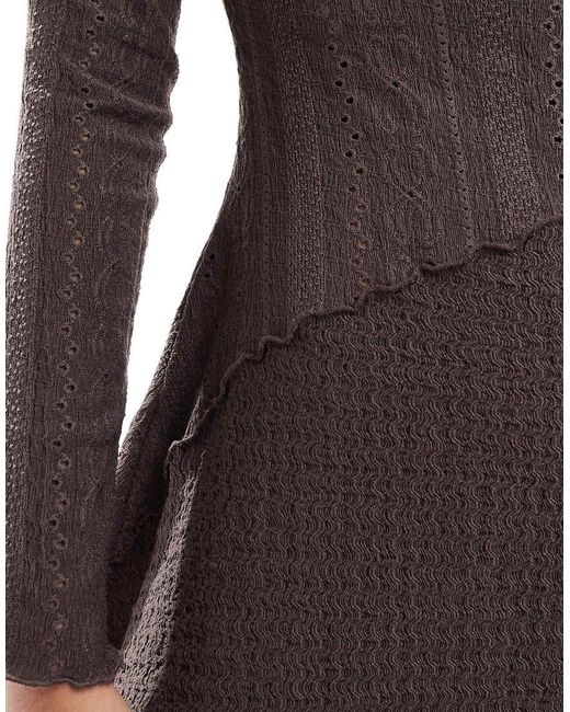 Vestito A Maniche Lunghe Con Texture Mista E Scollo Rotondo Color Cioccolato di Miss Selfridge in Purple