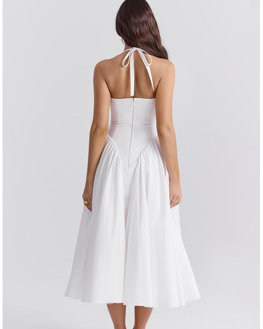 House Of Cb White Marilyn Cotton Halter Midi Sundress