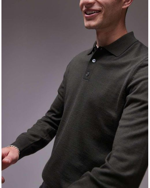 ARKET Gray Merino Wool Knitted Long Sleeve Polo Shirt for men