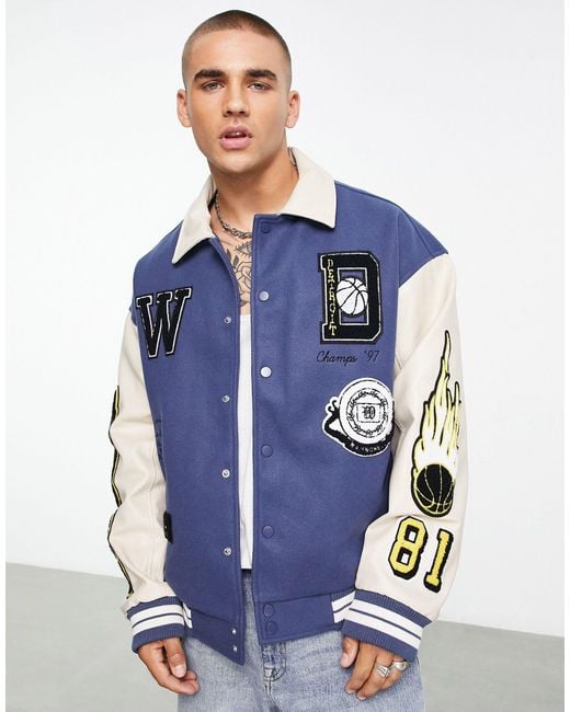 Topman Blue Varsity Jacket With City Embroidery for men