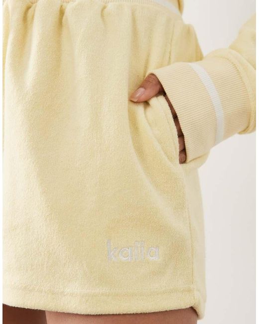 Kaiia Natural Cotton Rich Embroidered Logo Side Stripe Towelling Shorts Co-ord
