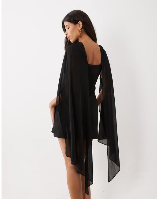 ASOS Black Mini Dress With Sheer Cape Shoulder
