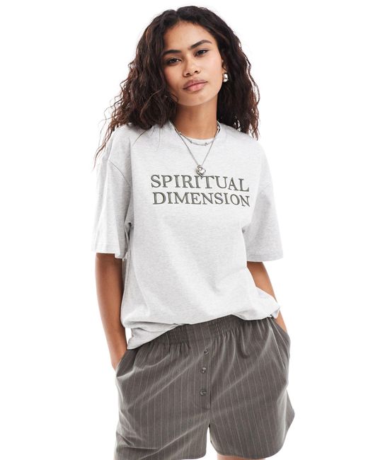 Urban Revivo White Spiritual Dimension Slogan Oversized T-shirt