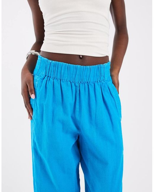 Free People Blue Days End Linen Pull-on Pants