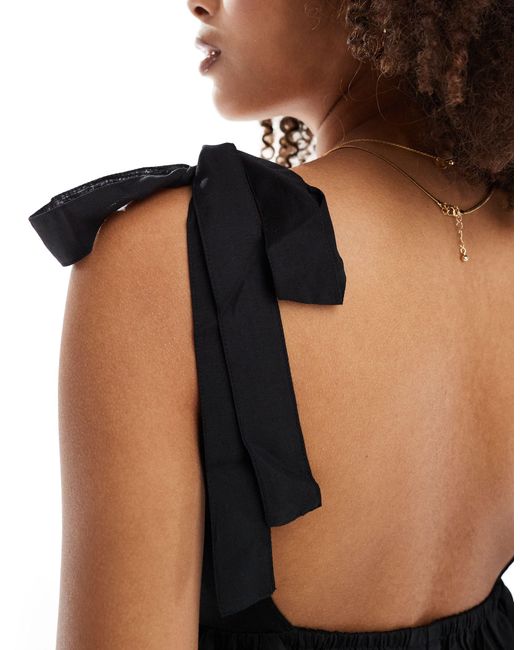 Vero Moda Black Tie Shoulder Tiered Beach Mini Dress